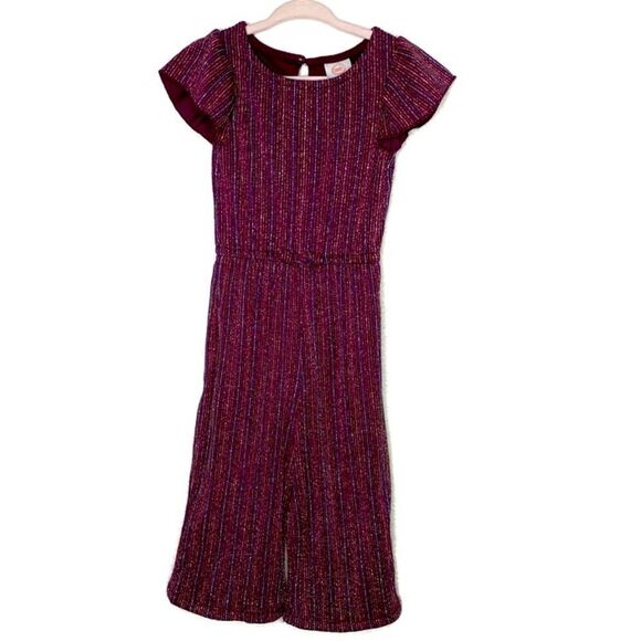 wonder nation Other - Glitzy Burgundy Wide Leg Romper W/ Ruffle Cap Sleeves 18M